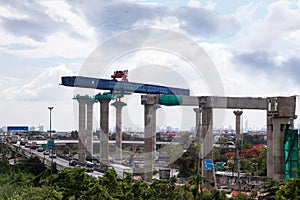 Creative the transportation building the highway road, bridge, and heavy equipment