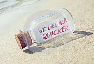 Creative transportation and goods delivery concept. Message in a bottle