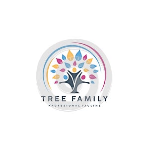 Creative tree family logo..symbol together and happy. colorful abstract figure vector elements stock illustration