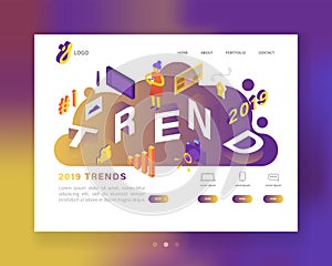 Creative Trends 2019 Year Landing Page Template. Website Layout Design Banner. Modern Web Page. Easy to edit
