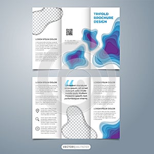 Creative tri fold brochure template vector with paper cut effect