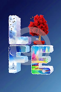 Creative Typography Art with Red Tree