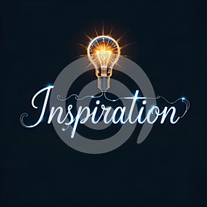 Elegant Typography of \'Inspiration\' with a Glowing Light Bulb and Electric Wires photo