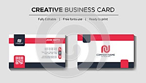 Creative and unique business card design template. Print ready business card. Red and gray business card