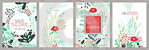 Creative universal art templates with abstract plants and flowers.