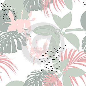 Creative universal floral background in tropical style. Hand Drawn textures.