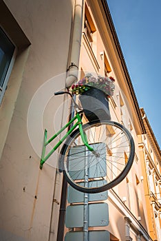 Creative urban bicycle installation in Riga, whimsical and vibrant