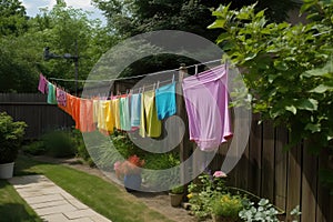 creative use of clothesline to add color and whimsy to outdoor space