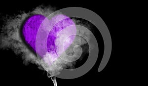 Romantic purple love heart with smoke on background for copy space photo