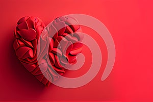 Creative Valentins Day background, red heart shape, copy space. Generative Ai