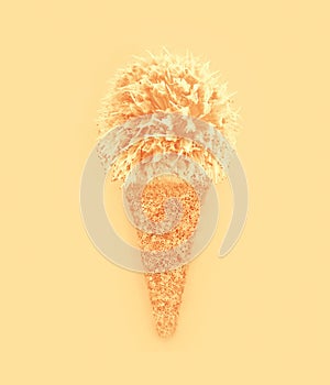 Creative vanilla Ice cream cone made from confetti with flower onion on paper background. Trendy minimal pop art style and summer