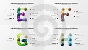 Creative vector alphabet E, F, G, H symbol infographic 3D realistic colorful balls presentation template bundle.