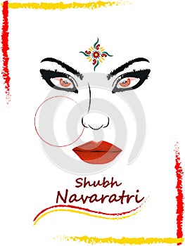 Creative vector art of shubh navaratri. Indian hindu goddess facial art, cinnabar color eyes, rich black fogra 29 color eyebrows a