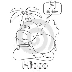 Creative vector childish Illustration. Animal alphabet h is for hippo with cartoon style. Childish design for kids activity