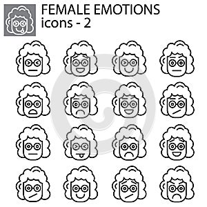 Creative vector icon set - Emoticons female. Set of smiley girl icons: different emotions. Vector icons of smiley