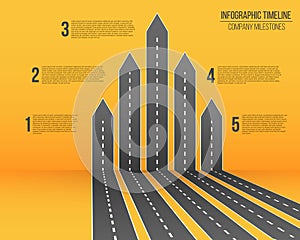 Creative vector illustration of 3D arrow roads map. Art design business and journey infographic. Abstract concept