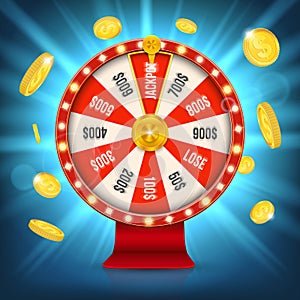 Creative vector illustration of 3d fortune spinning wheel. Lucky roulette win jackpot in casino art design. Abstract concept graph