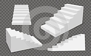 Creative vector illustration of 3d interior staircases, white stage set isolated on transparent background. Art design