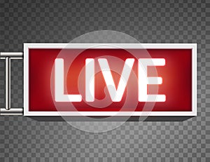 Creative vector illustration of on air live glowing sign isolated on background. Art design tv, radio station, broadcast symbol. L