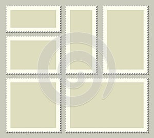 Creative vector illustration of blank postage stamps set isolated on background. Art design templates with place for your images a