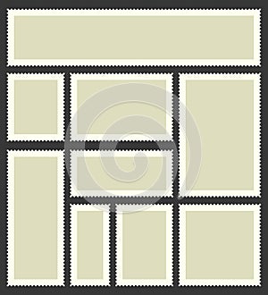 Creative vector illustration of blank postage stamps set isolated on background. Art design templates with place for