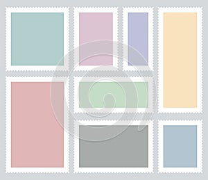 Creative vector illustration of blank postage stamps set isolated on background. Art design templates with place for