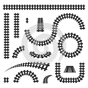 Creative vector illustration of curved railroad isolated on background. Straight tracks art design. Own railway siding photo