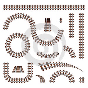 Creative vector illustration of curved railroad isolated on background. Straight tracks art design. Own railway siding. Transporta