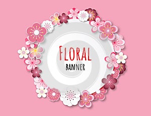 Creative vector illustration floral banner background paper cut style