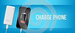 Creative vector illustration of full charged battery smartphone with cellphone usb plugs cable isolated on background