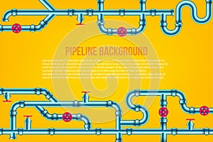 Creative vector illustration of industrial oil, water, gas pipe system and ware pipeline fittings, valves on background