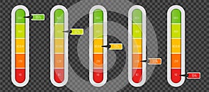Creative vector illustration of level indicator meter with percentage units isolated on transparent background. Art