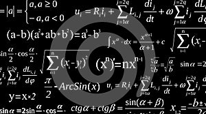 Creative vector illustration of math equation, mathematical, arithmetic, physics formulas background. Art design screen photo