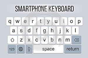 Creative vector illustration of modern mobile phone keyboard of alphabet buttons isolated on background. Smartphone art design key
