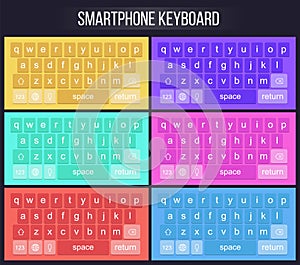 Creative vector illustration of modern mobile phone keyboard of alphabet buttons isolated on background. Smartphone art design key