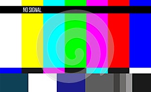 Creative vector illustration of no signal TV test pattern background. Television screen error. SMPTE color bars technical problems