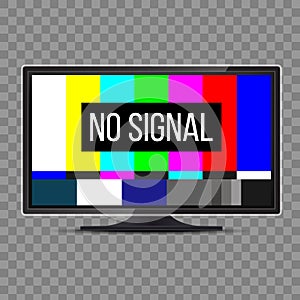 Creative vector illustration of no signal TV test pattern background. Television screen error. SMPTE color bars technical problems