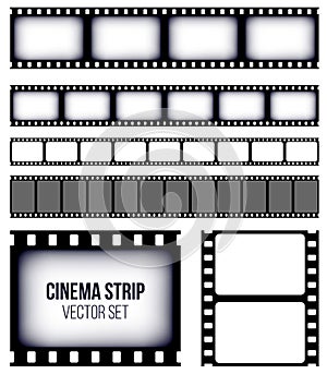 Creative vector illustration of old retro film strip frame set isolated on transparent background. Art design reel