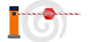 Creative vector illustration of open, closed parking car barrier gate set with stop sign isolated on transparent