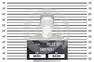 Creative vector illustration of police lineup, mugshot template with a table isolated on transparent background. Art design silhou