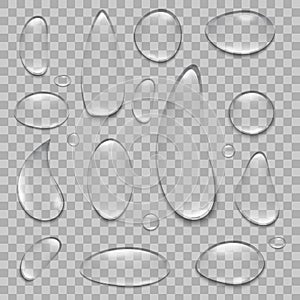 Creative vector illustration of pure clear water rain drops isolated on transparent background. Realistic clear vapor