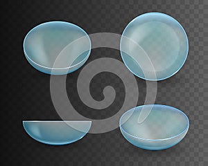 Creative vector illustration of realistic glass eye contacts lenses collection isolated on transparent background. Art