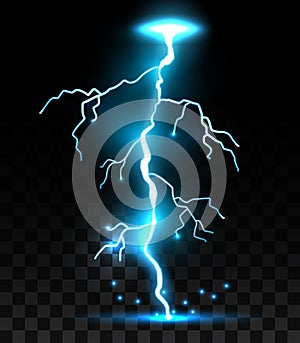Creative vector illustration of realistic lightnings set isolated on transparent background. Art design thunder bolt