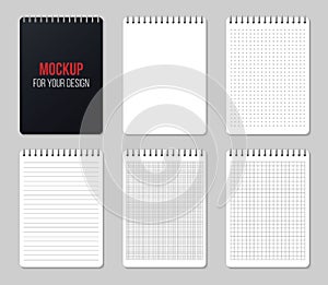 Creative vector illustration of realistic notebooks lined and dots paper page isolated on transparent background. Art design clean