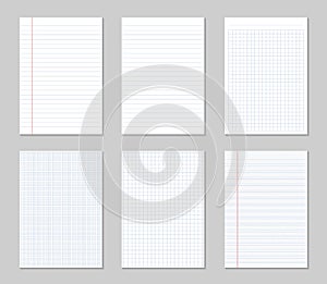 Creative vector illustration of realistic square, lined paper blank sheets set isolated on transparent background. Art design line