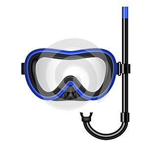 Creative vector illustration of scuba diving, swimming mask with snorkel, goggles, flippers isolated on transparent