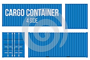 Creative vector illustration of sea freigh cargo containers views from different sides collection isolated on background. Art desi