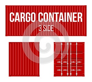 Creative vector illustration of sea freigh cargo containers views from different sides collection isolated on background. Art desi