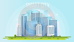 Creative vector illustration of smart city urban landscape isolated on transparent background. Art design social media