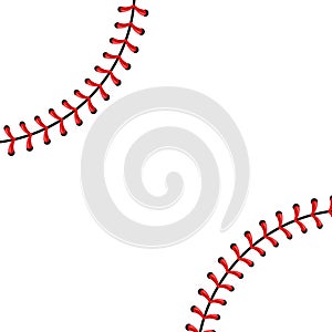 Creative vector illustration of sports baseball ball stitches, red lace seam isolated on transparent background. Art